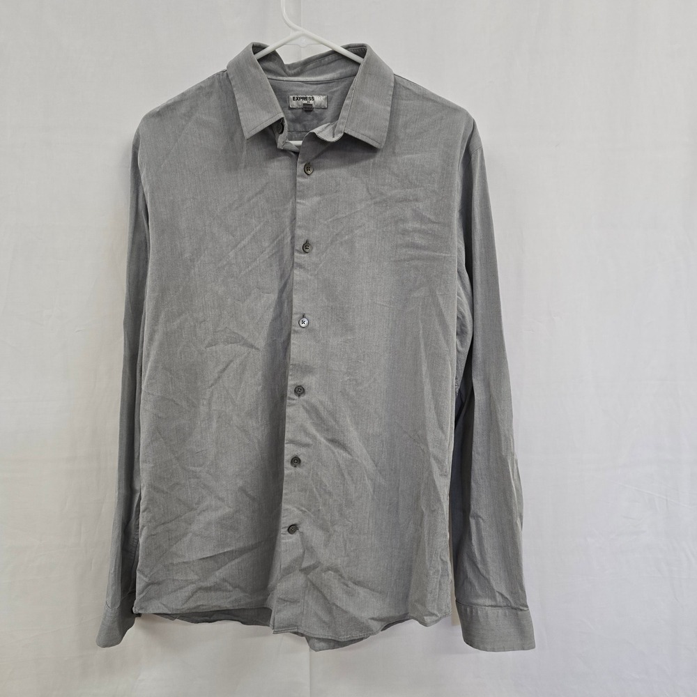 Express 1MX Mens Fitted Button Down Shirt‎ Gray Long Sleeve Dress Shirt Size L